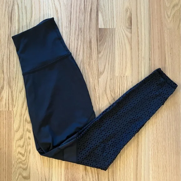 Beyond Yoga Black Leggings with Laser Cut Mesh Detail - Picture 1 of 7